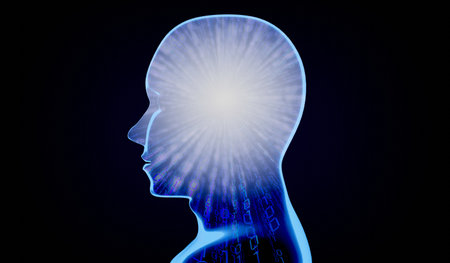 Geometrical man face with binary code - 3D illustration