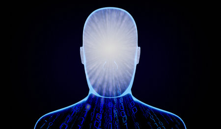 Geometrical man face with binary code - 3D illustration