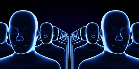 Geometrical men faces - 3D illustrationの写真素材