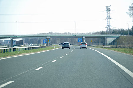 Majdan, Poland - March 10th, 2024 - A2 highway from driver's perspectiveのeditorial素材