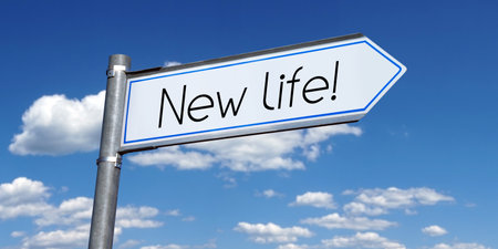New life - metal signpost with one arrowの写真素材