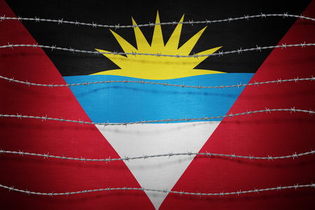 Antigua and Barbuda flag and barbed wire - 3d illustrationの写真素材