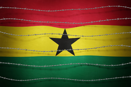 Ghana flag and barbed wire - 3d illustrationの写真素材