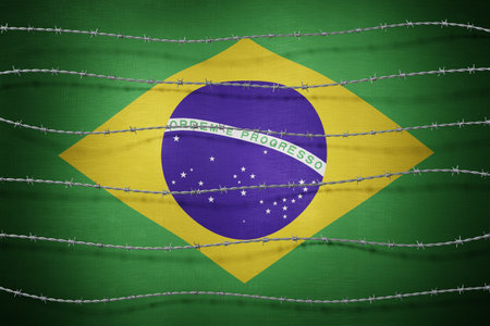Brazil flag and barbed wire - 3d illustrationの写真素材
