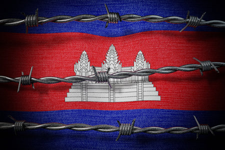 Cambodia flag and barbed wire - 3d illustrationの写真素材