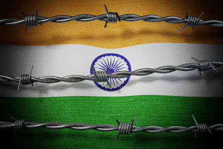 India flag and barbed wire - 3d illustrationの写真素材