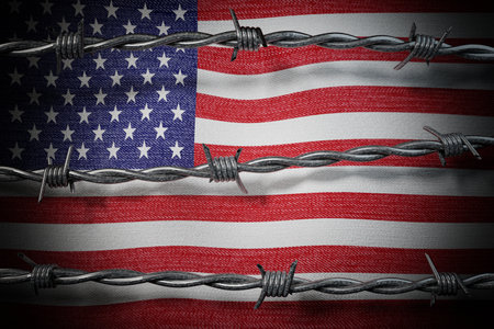 USA flag and barbed wire - 3d illustrationの写真素材