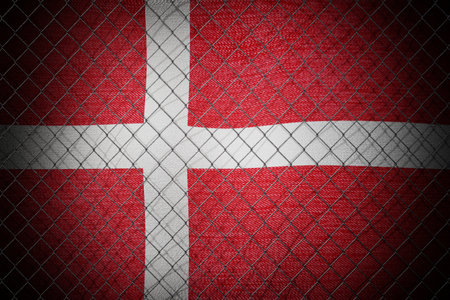 Denmark flag and wire mesh fence - 3d illustrationの写真素材