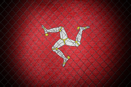 Isle of Man flag and wire mesh fence - 3d illustrationの写真素材