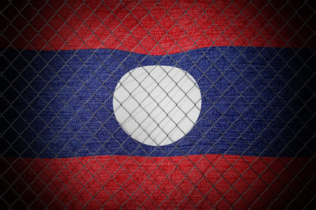 Laos flag and wire mesh fence - 3d illustrationの写真素材