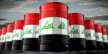 Oil barrels with flag of Iraq - 3D illustrationの写真素材