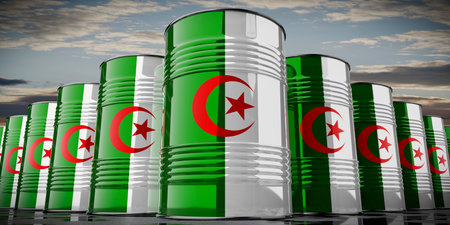 Oil barrels with flag of Algeria - 3D illustrationの写真素材
