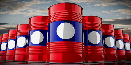 Oil barrels with flag of Laos - 3D illustrationの写真素材