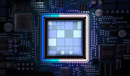 Computer processor and motherboard - 3D illustration