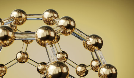Geometrical structure with golden spheres - 3D illustrationの写真素材