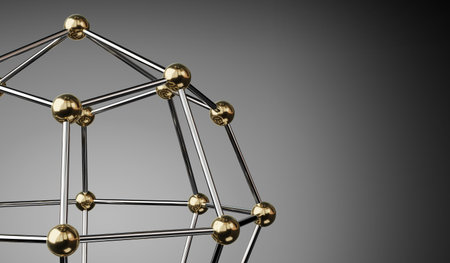 Geometrical structure with golden spheres - 3D illustration