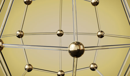 Geometrical structure with golden spheres - 3D illustration
