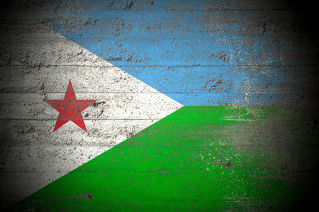 Flag of Djibouti on rough concrete wallの写真素材