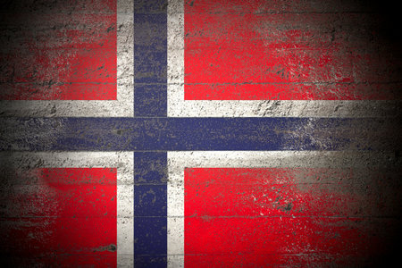 Flag of Norway on rough concrete wallの写真素材