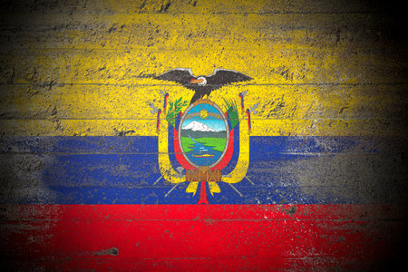 Flag of Ecuador on rough concrete wallの写真素材