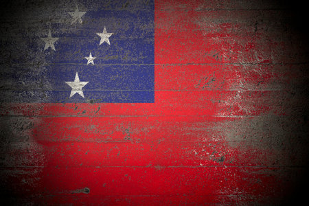 Flag of Samoa on rough concrete wallの写真素材