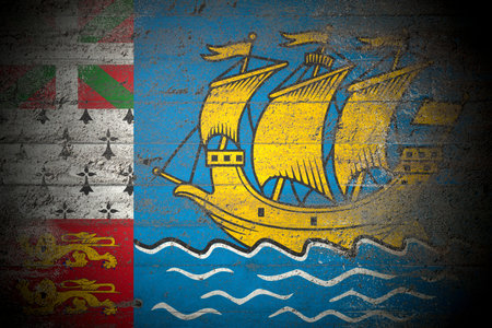 Flag of Saint Pierre and Miquelon on rough concrete wallの写真素材