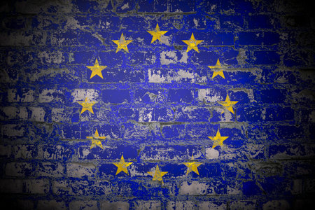 Flag of European Union on brick wallの写真素材