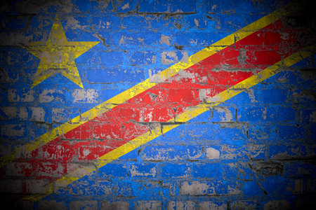 Flag of Democratic Republic of the Congo on brick wallの写真素材