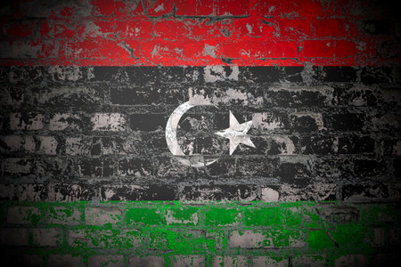 Flag of Libya on brick wallの写真素材