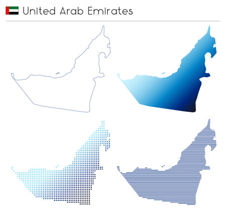 UAE, United Arab Emirates - outline, gradient, dotted and lines geometrical country shapeのイラスト素材