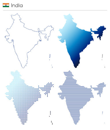 India - outline, gradient, dotted and lines geometrical country shapeのイラスト素材