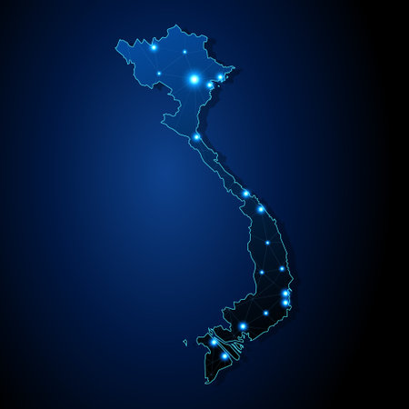 Vietnam - country shape with lines connecting major citiesのイラスト素材