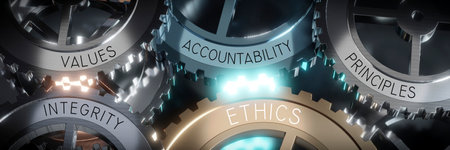 Ethics - gears concept - 3D illustrationの写真素材