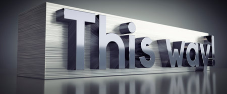 This way! - metal typographical concept - 3D illustrationの写真素材