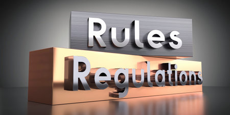 Rules, regulations - words on metal blocks - 3D illustrationの写真素材