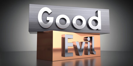 Good, evil - words on metal blocks - 3D illustrationの写真素材