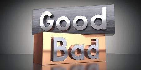 Good, bad - words on metal blocks - 3D illustrationの写真素材