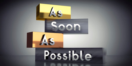 As soon as possible - words on metal blocks - 3D illustration