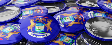 Michigan - round badges with state flag - 3D illustrationの写真素材