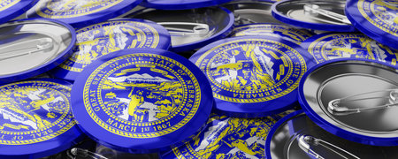 Nebraska - round badges with state flag - 3D illustrationの写真素材