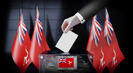Isle of Man - flags and ballot box - voting, election concept - 3D illustrationの写真素材