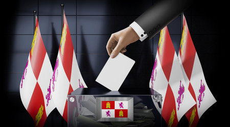 Castile and Leon - flags and ballot box - voting, election concept - 3D illustrationの写真素材