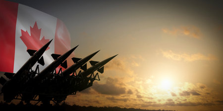 Flag of Canada and missiles - defense concept - 3D illustrationの写真素材