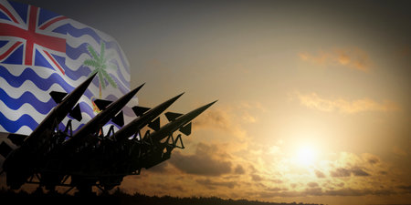 Flag of British Indian Ocean Territory and missiles - defense concept - 3D illustrationの写真素材