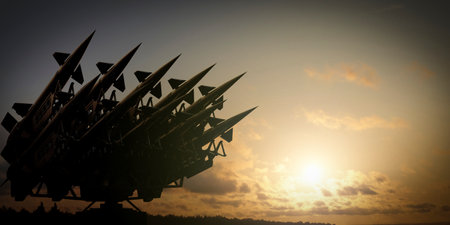 Military missile launcher and sunset sky- defense concept - 3D illustrationの写真素材