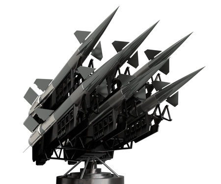 Six missiles on a launcher - 3D illustration