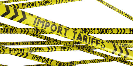 Import tariffs yellow tapes - 3D illustrationの写真素材