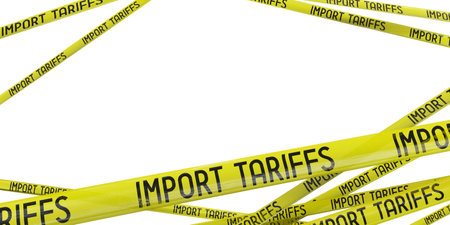 Import tariffs yellow tapes - 3D illustrationの写真素材