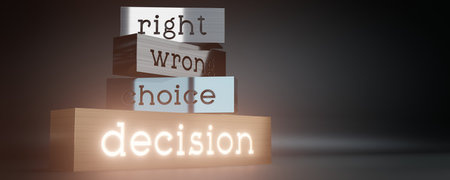 Decision concept - block shapes and glow effect - 3D illustrationの写真素材
