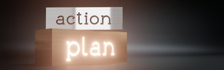 Action, plan - block shapes and glow effect - 3D illustrationの写真素材
